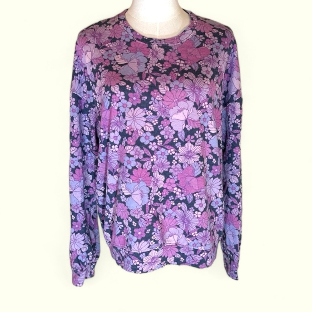 Sundry NWT terry cotton blend size 1 =Sm purple lavender blue floral sweatshirt